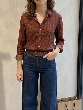 A.P.C. Gaelle Blouse Pattern Long Sleeve Button Down Shirt Brown/Burgundy New